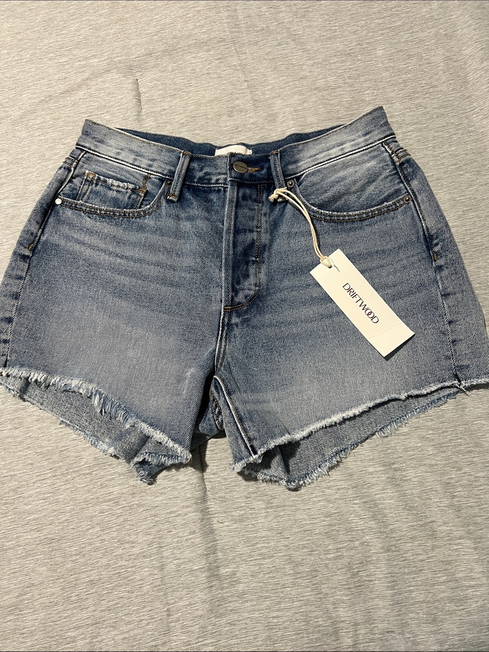 DRIFTWOOD Medium Blue Frayed Hem Denim Shorts